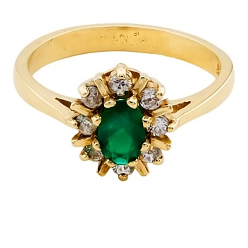 9ct Gold Emerald/Cubic Zirconia Cluster Ring size O